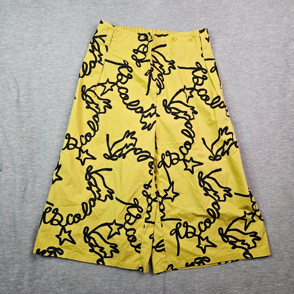 Scolar Japan Yellow Black Graphic Star Print Wide Leg Cropped Pants Size M